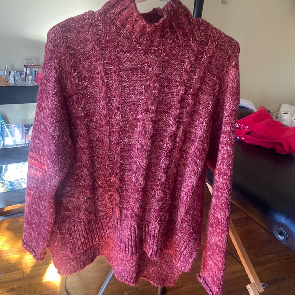 Red knit turtle neck sweater